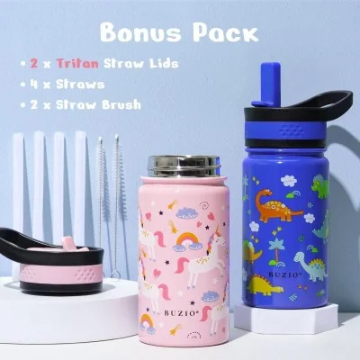 Buzio Kids Bottle with Straw Lid | 2 Pack 500ML - Unicorn+Dinosaur